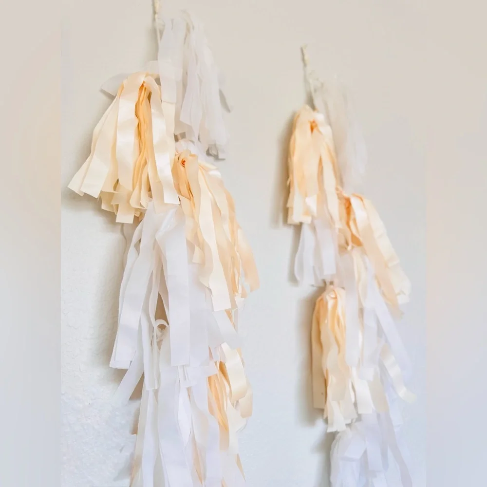48” Cream & White Tassel Garland Streamers for Party Wedding Baby Shower 2 Pcs.